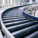 Crossing of the roller conveyor, Production line conveyor roller transportation objects.